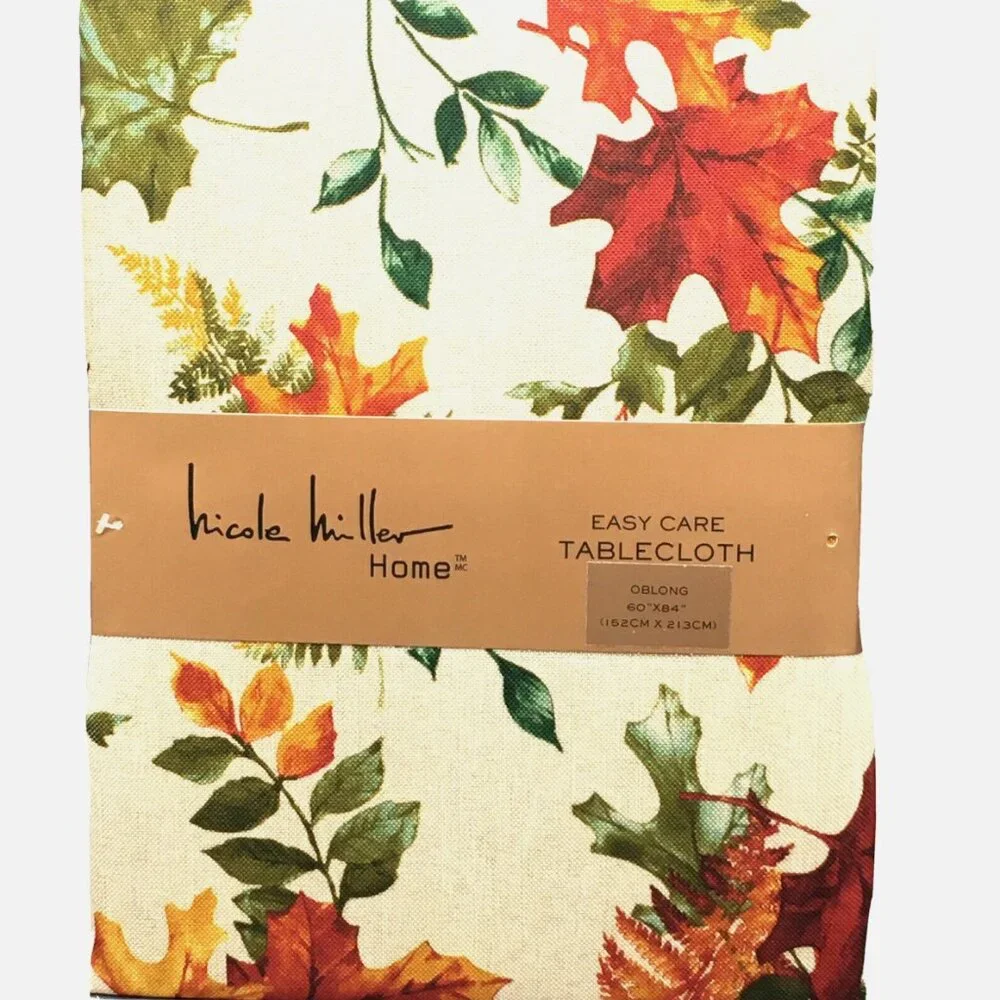 Nicole Miller Vibrant Fall Leaf 60x84 Tablecloth Watercolor Thanksgiving Decor